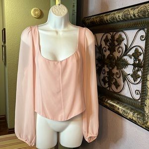 Gorgeous Wilfred Pink Balloon Long Sleeve Smocked Crop Top Women's Size XL